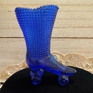 VTG Degenhart cobalt Blue hobnail Glass Roller Skate Boot